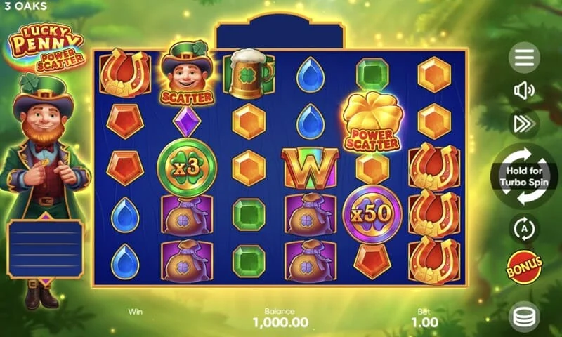 Lucky Penny Power Scatter - Power Scatter σύμβολο με ένα χρυσό νόμισμα και φωτισμό